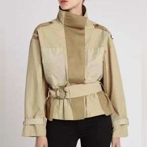 Frame Denim Two-Tone Bomber Jacket in Tan and Cream